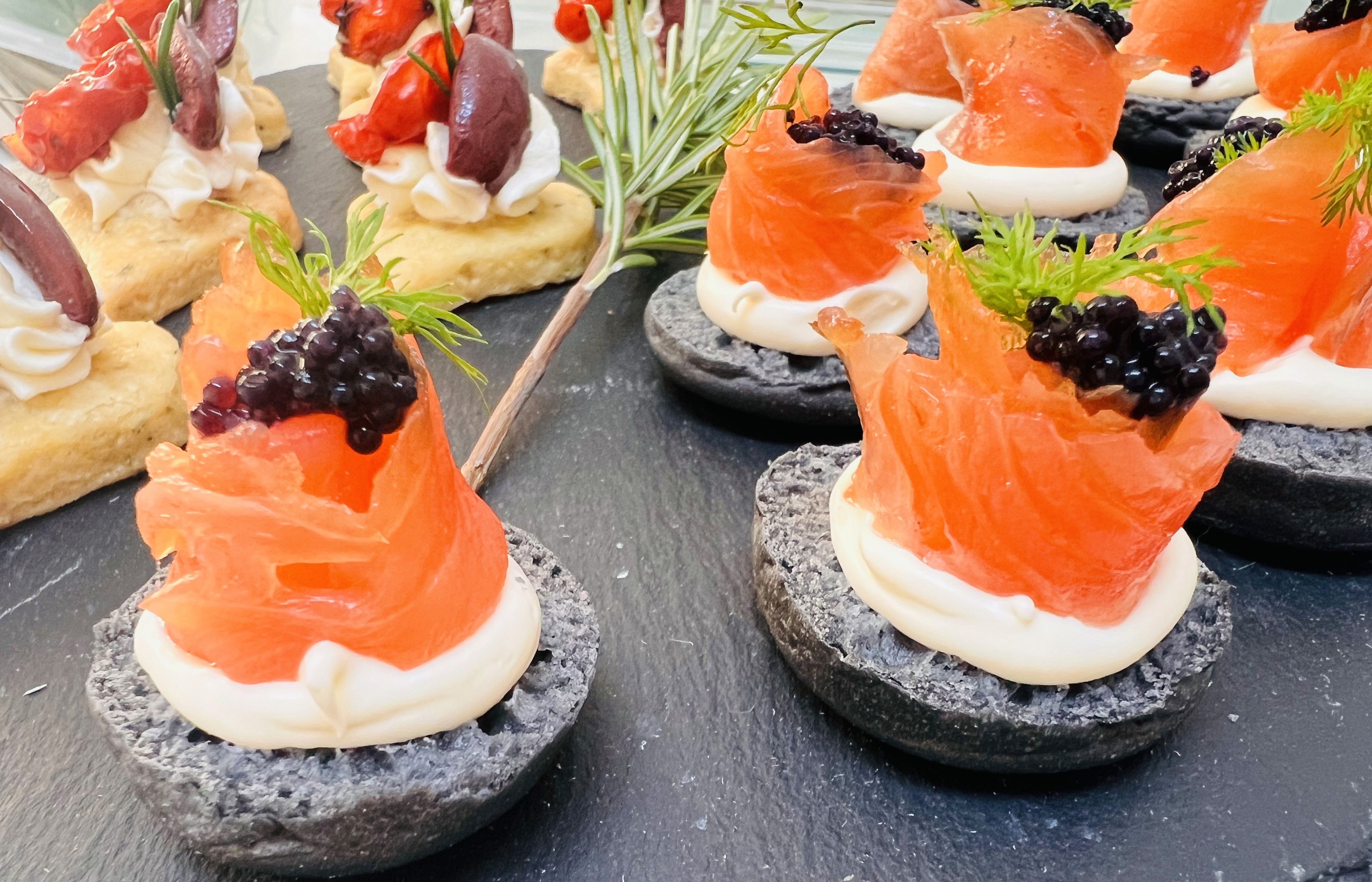 Salmon Canapés on a slate