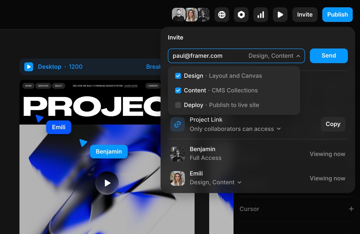 Invite users to design together in Framer