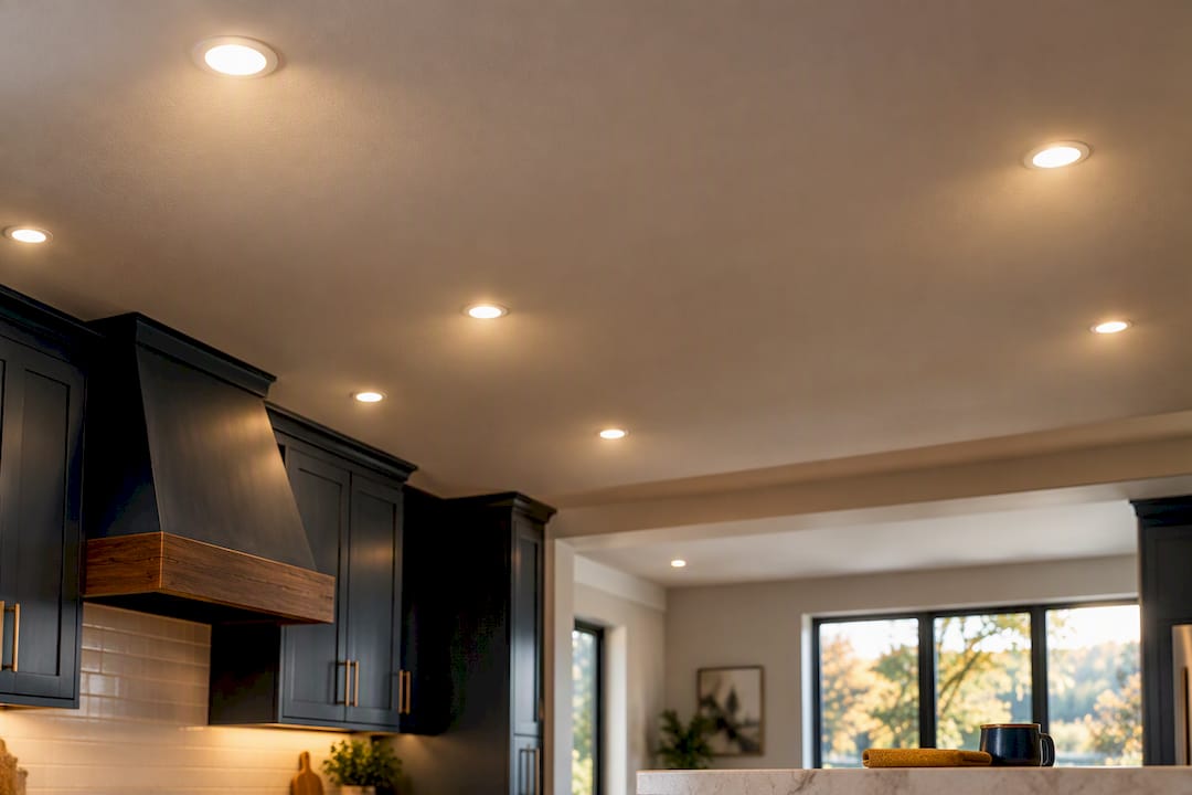Recessed LED fixtures providing kitchen ambient light