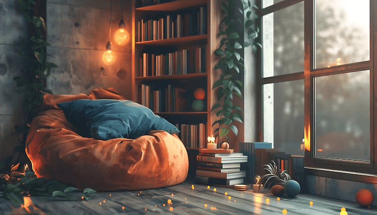 cozy cornor with bean bag