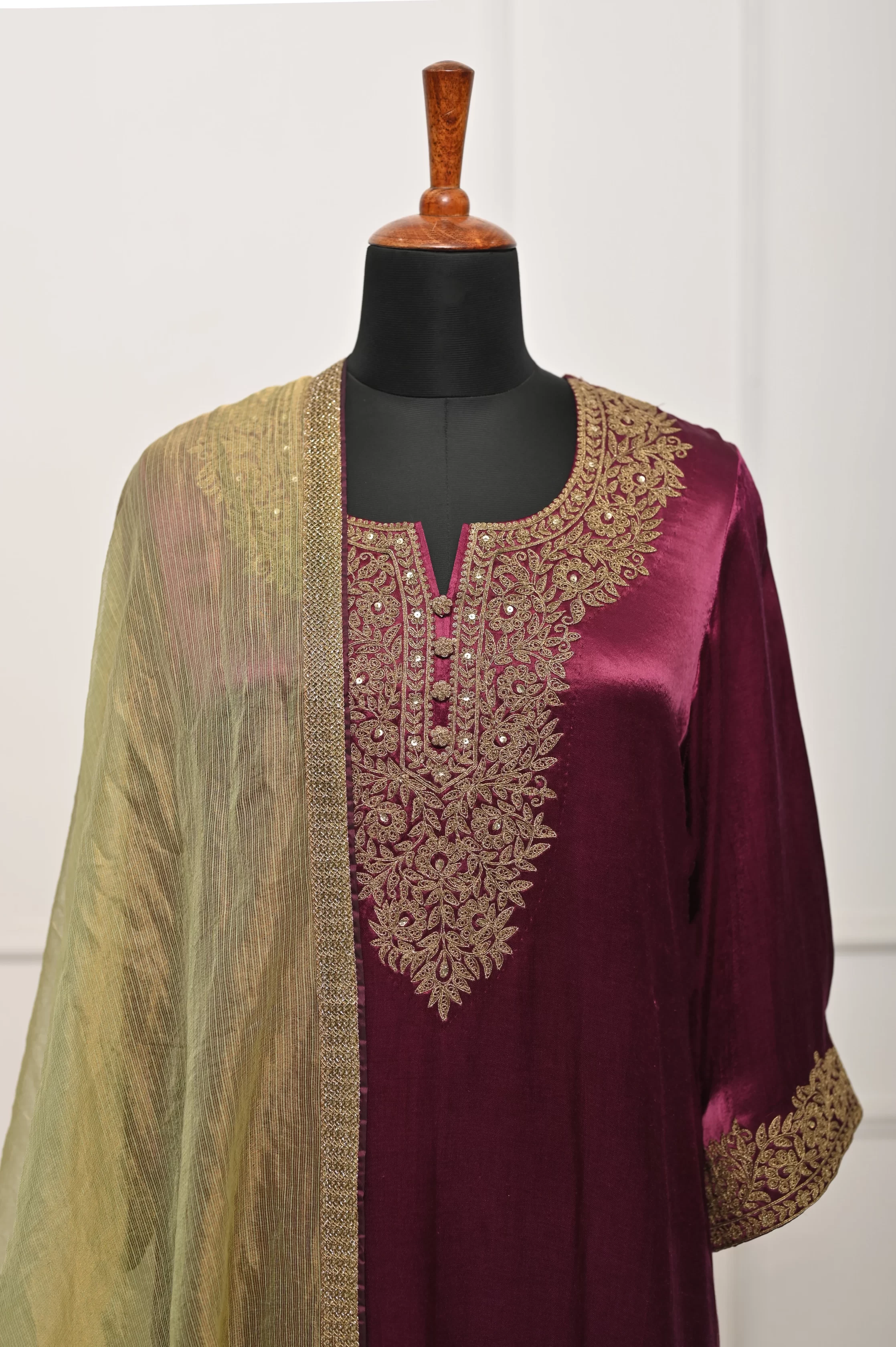 Deep Wine Embroidered Kurta Set 3