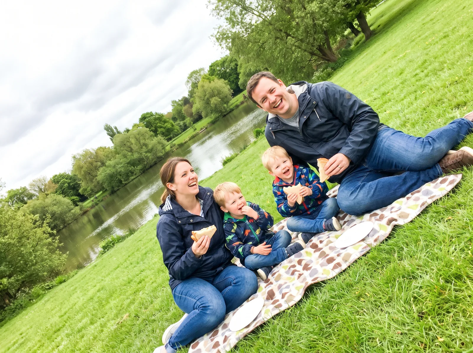 Laura and Tom on a family picnic by a lake