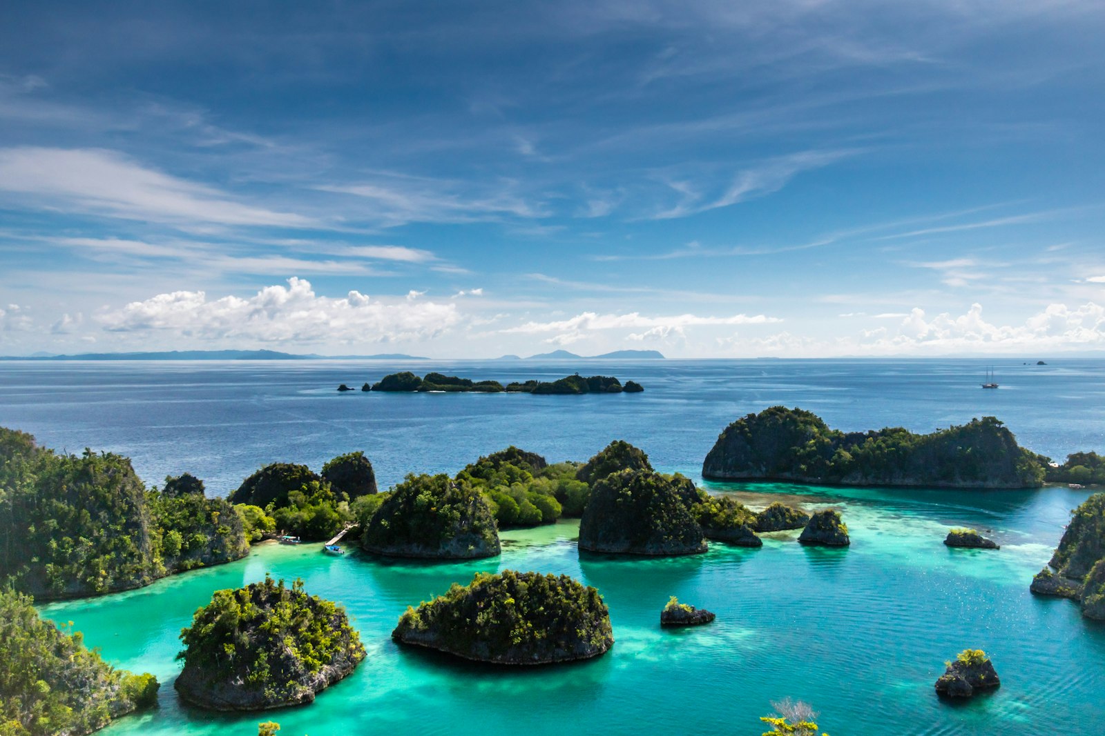 Karst islets of Pianemo surrounded by turquoise lagoons in Raja Ampat
