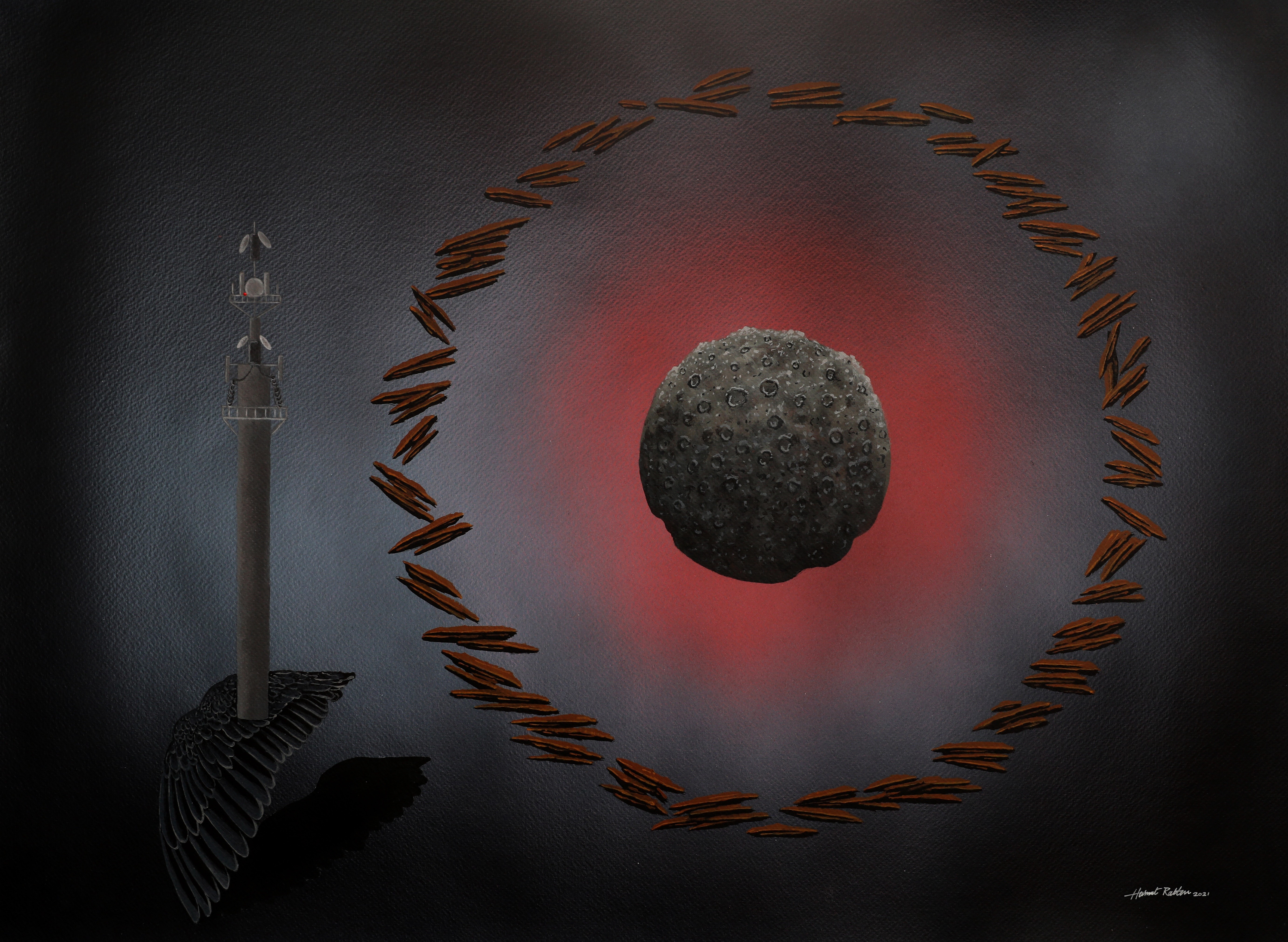 herd of sheep on road painting