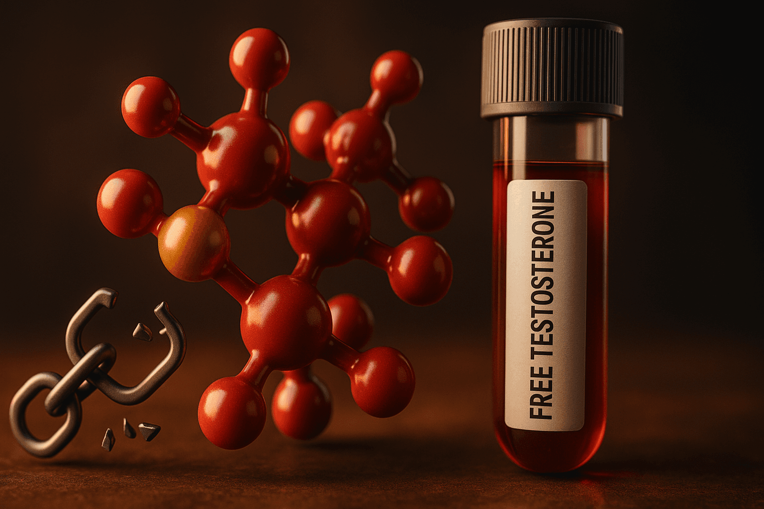 Test tube labeled “Free Testosterone” with molecule model