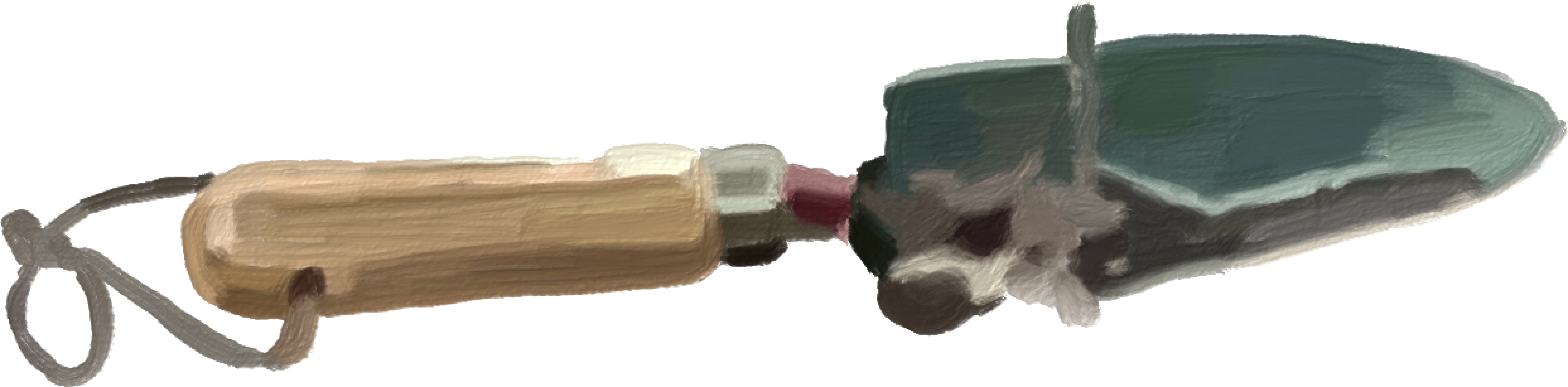 Garden trowel resting on soil, illustrated by Magritti