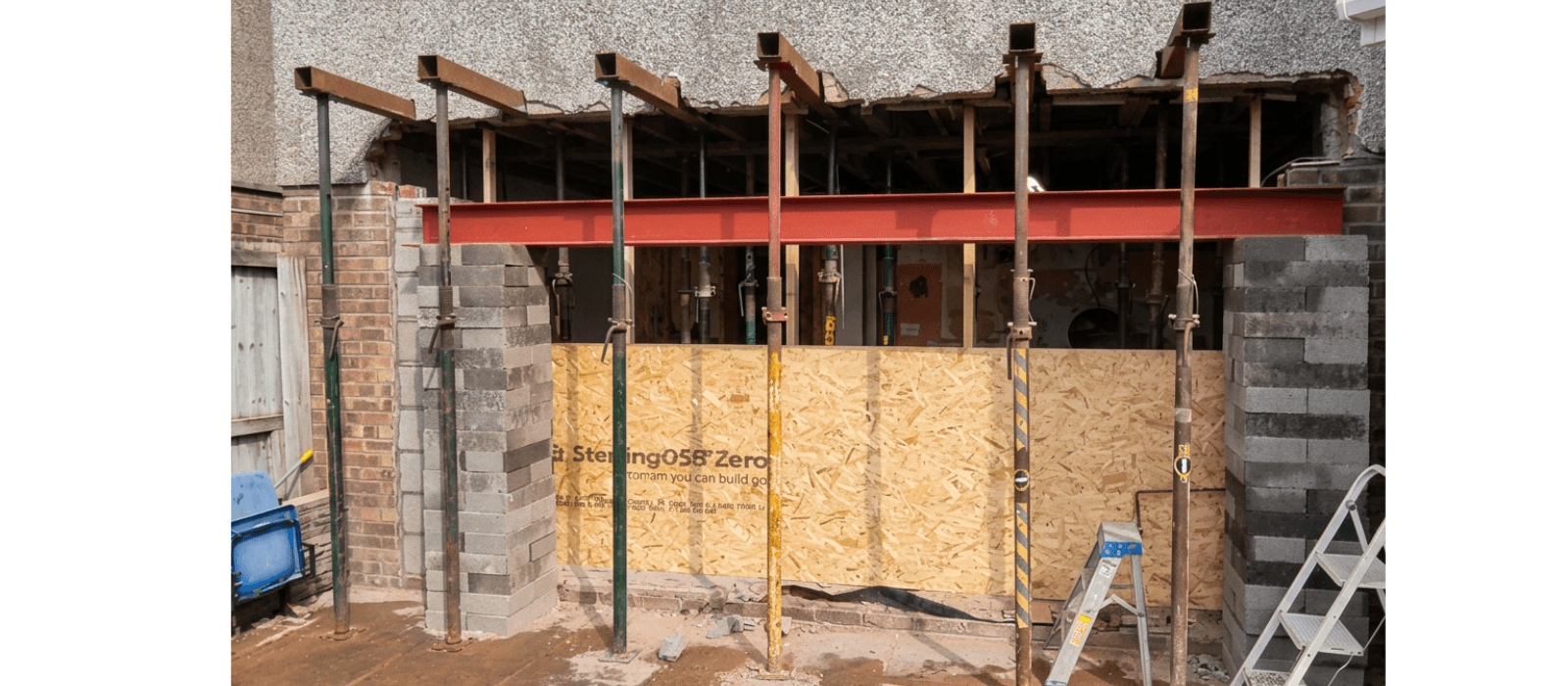 Temporary propping and steel beam installation for a residential wall removal in Bridgend, South Wales