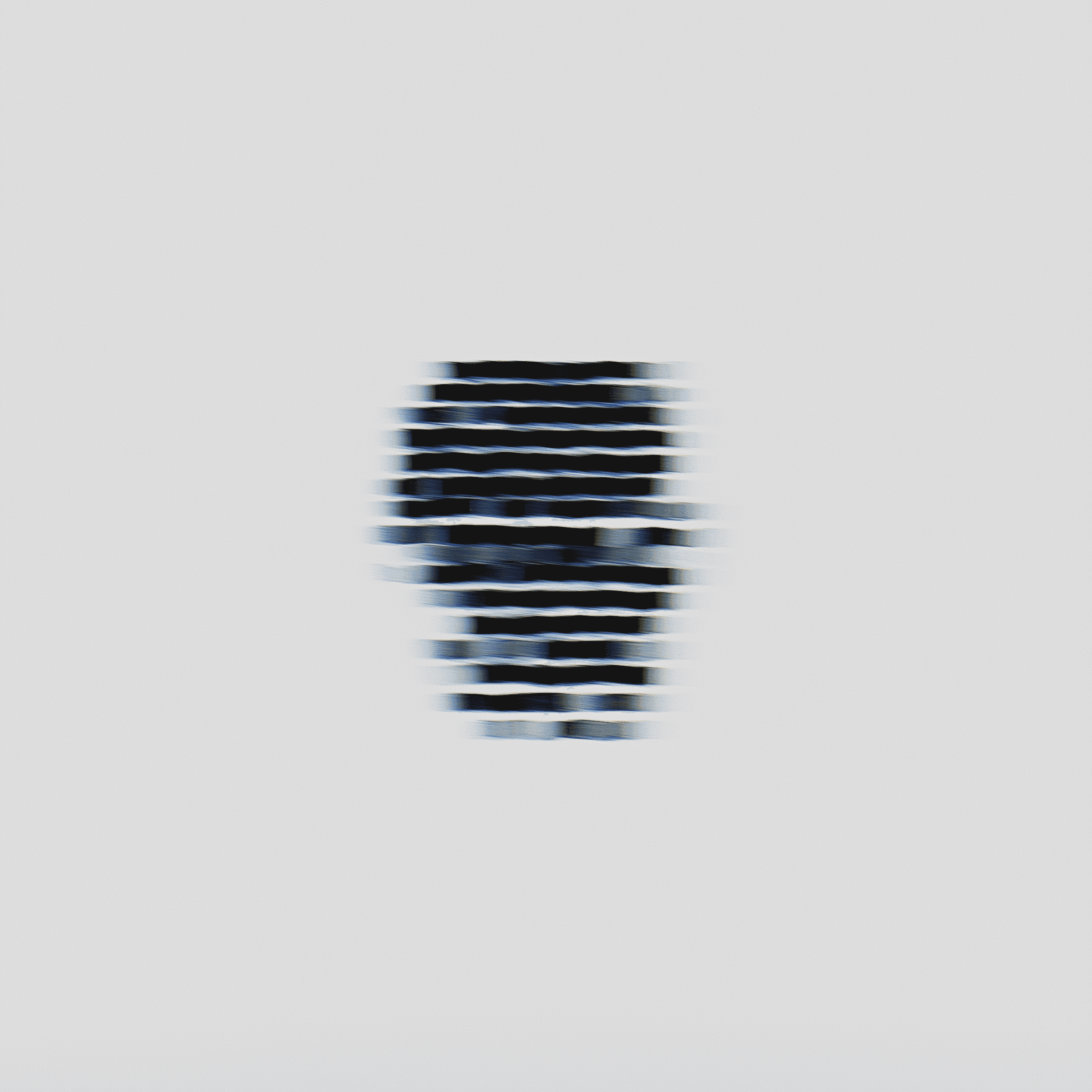 Abstract blurred skull shape with horizontal lines on a light gray background, creating a minimalist and distorted effect.