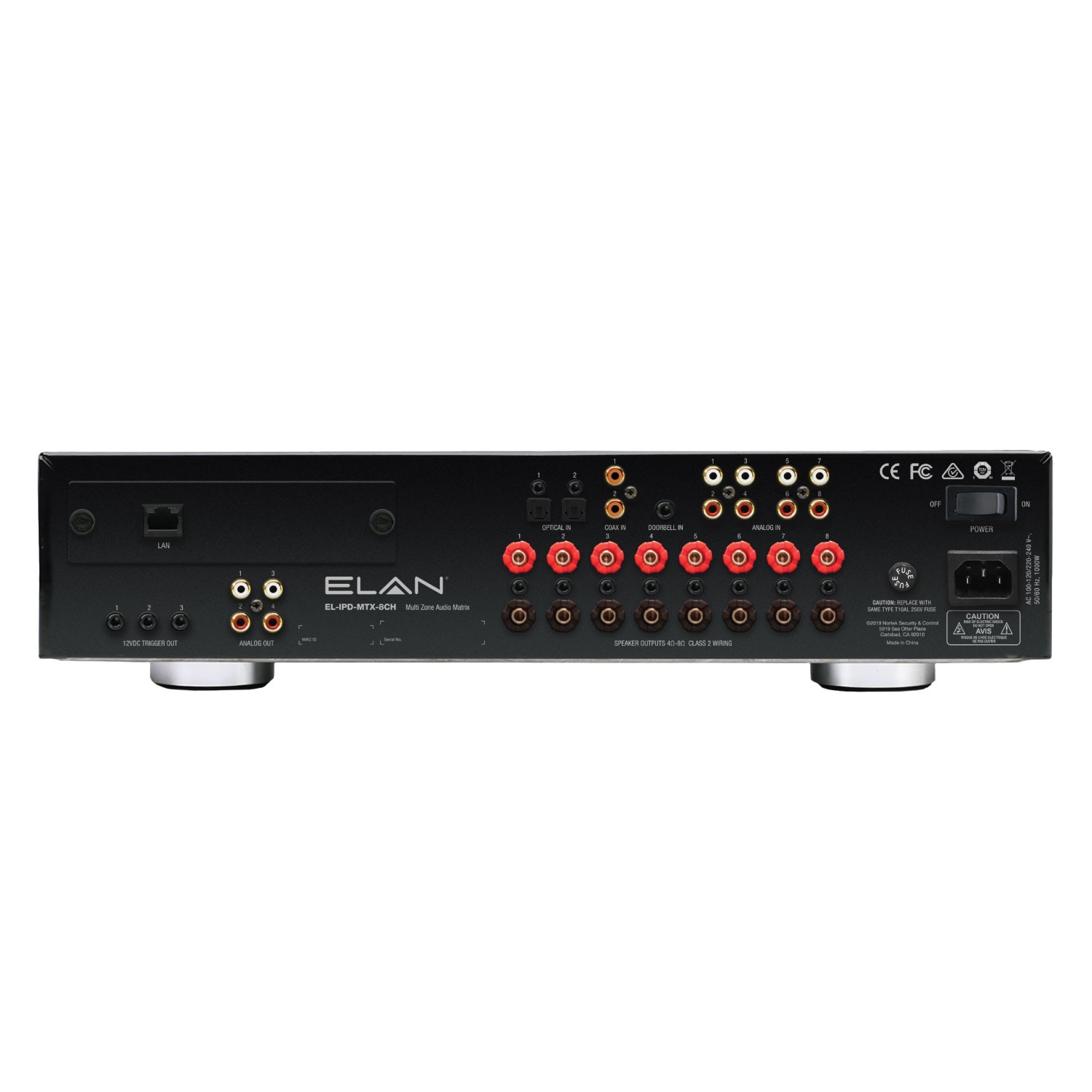 ELAN EL-IPD-MTX-8CH rear panel with ports.