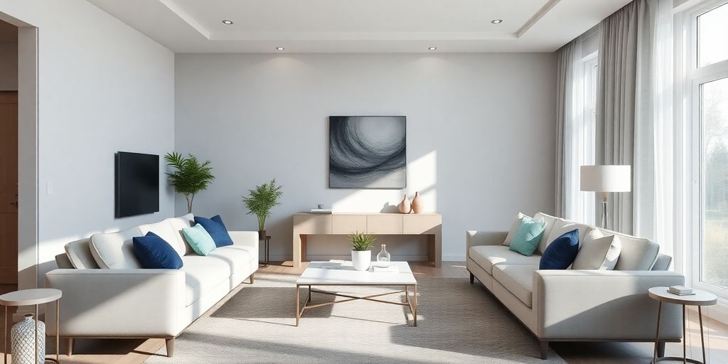 AI-staged living room with modern furniture and decor.