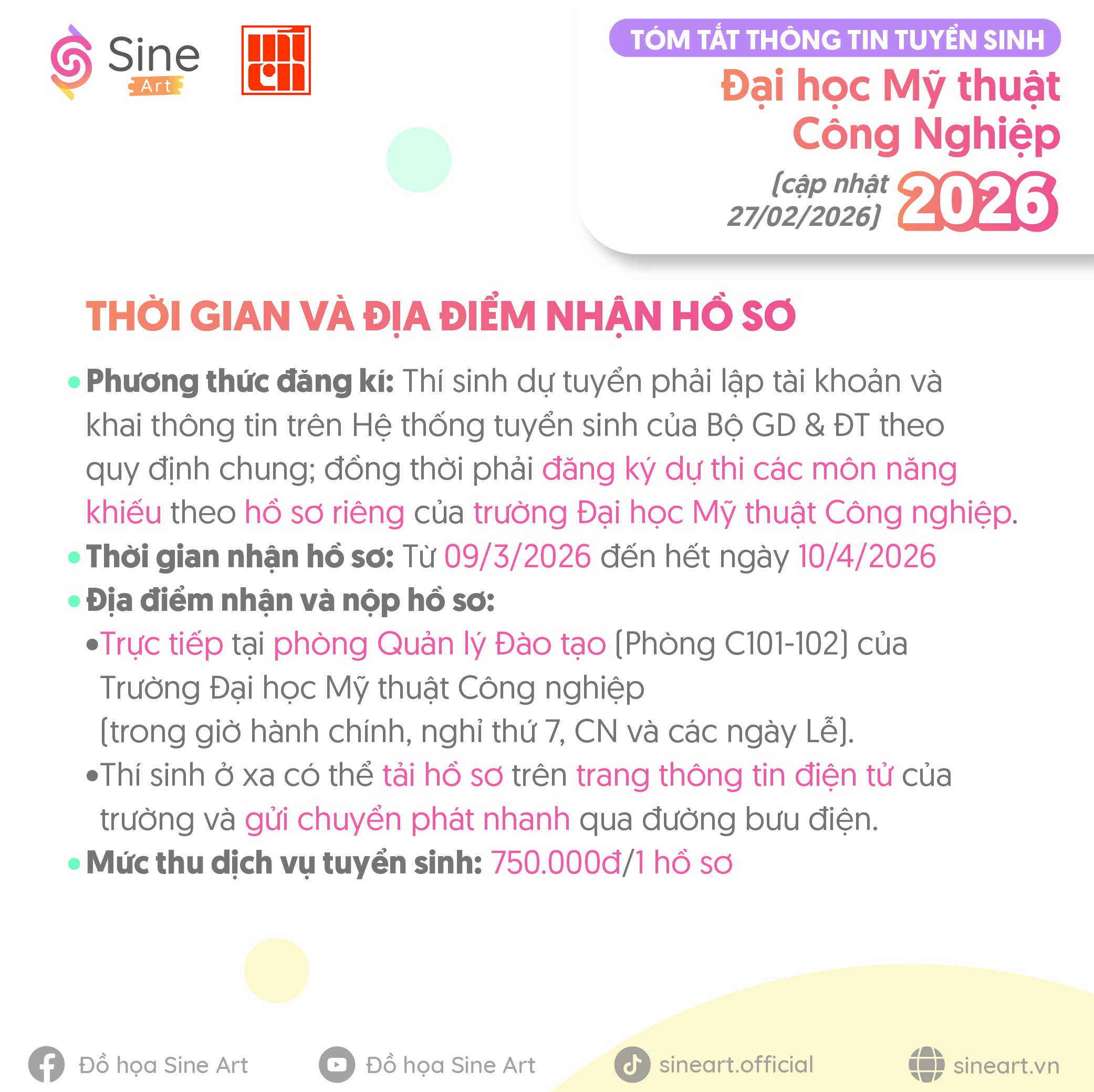 Tóm tắt thông tin tuyển sinh của trường Mỹ thuật Công Nghiệp năm 2026 (cập nhật 26/03/2026)