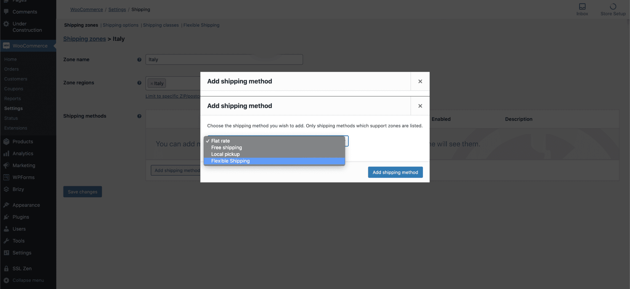 peso - aggiungere flexible shipping