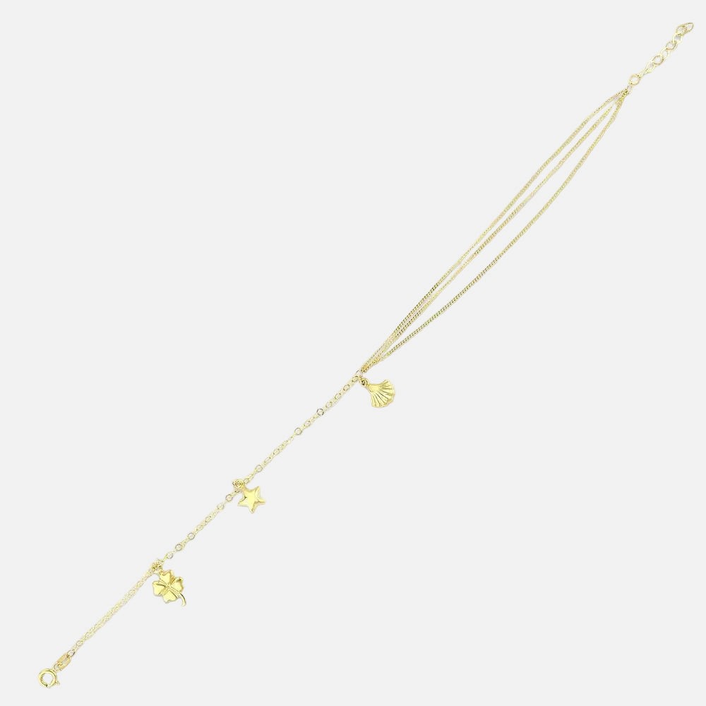 14 Ayar Sarı Altın İnce Halhal Zirkon Taşlı Zincir Bileklik