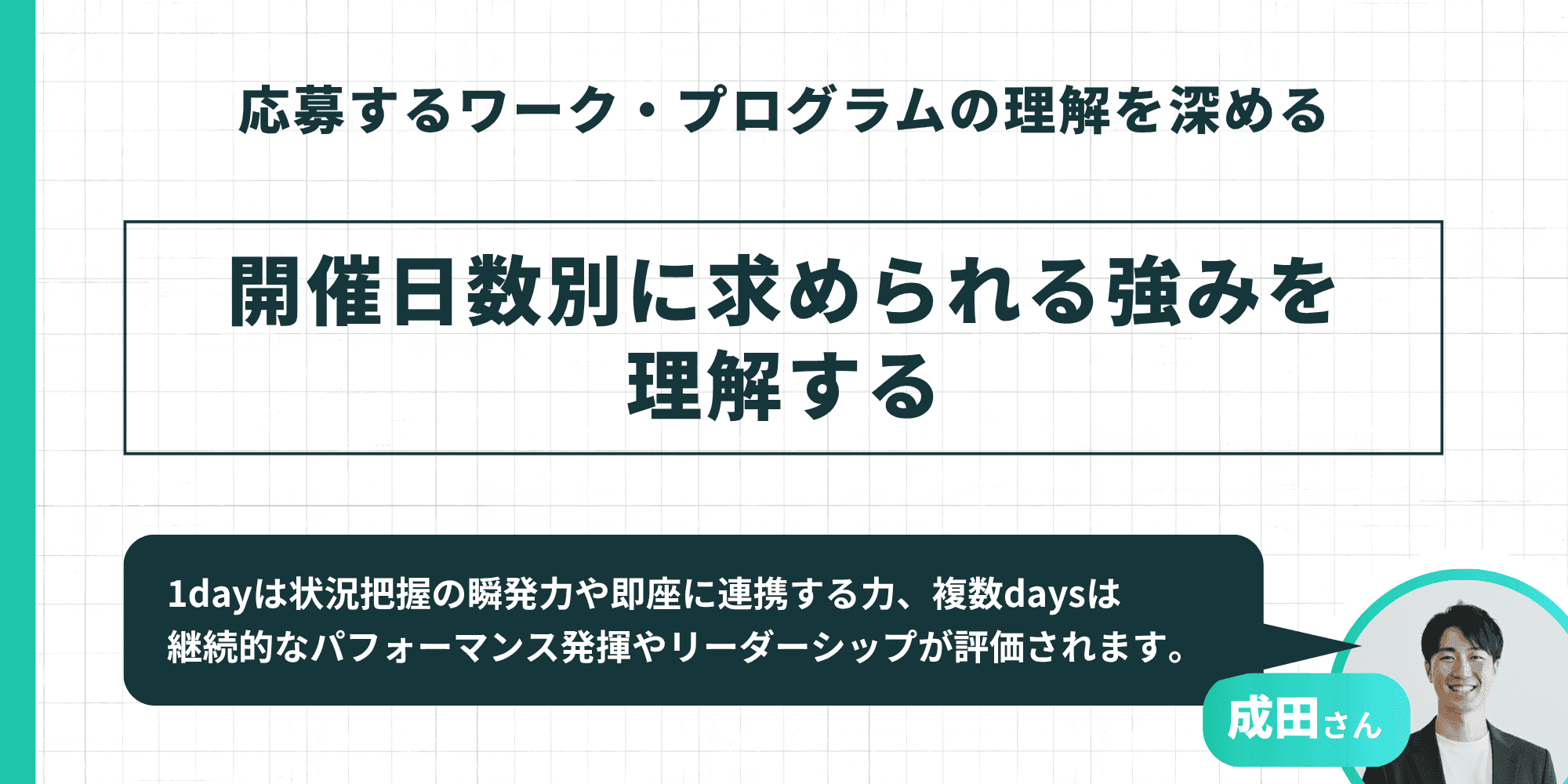 応募するワーク・プログラムの理解を深める:開催日数別に求められる強みを理解する