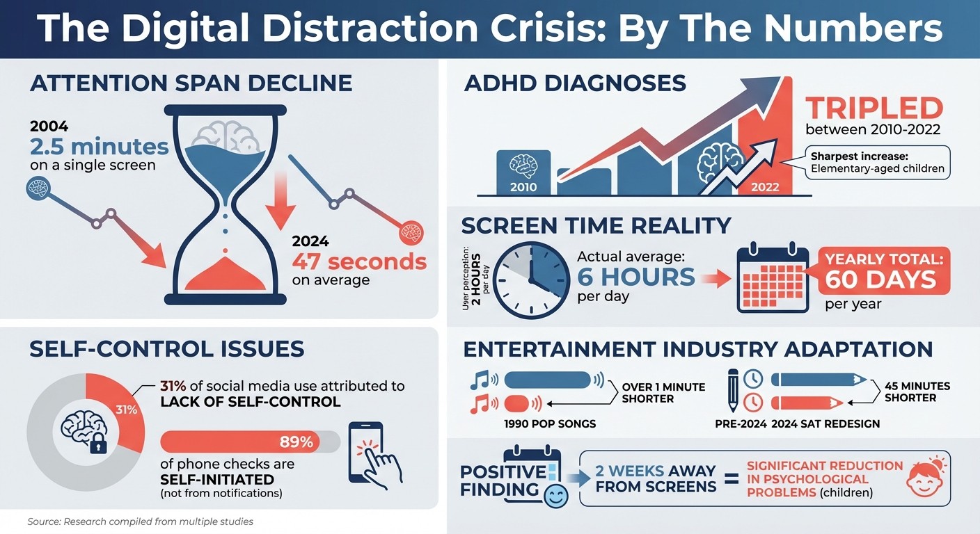 The Impact of Digital Distraction: Key Statistics on Attention, Screen Time, and Mental Health