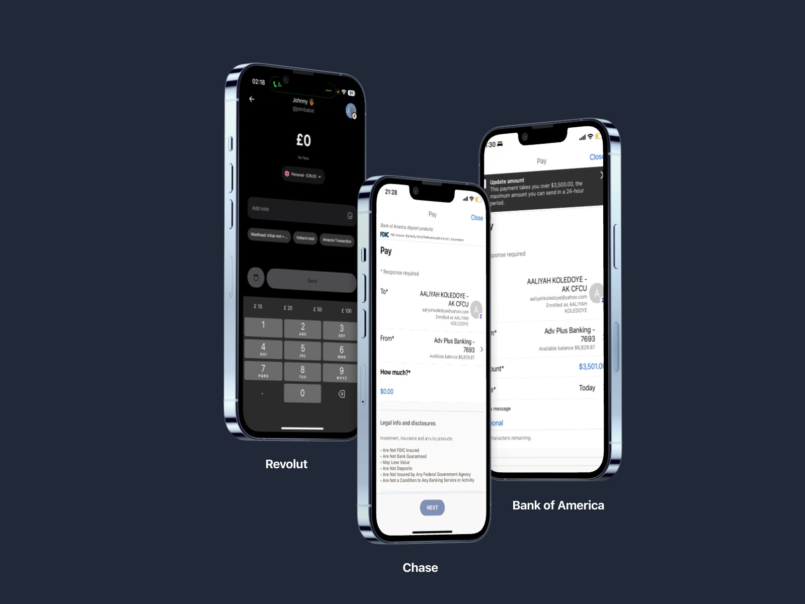 Revolut, Chase and Bank of America error experiences