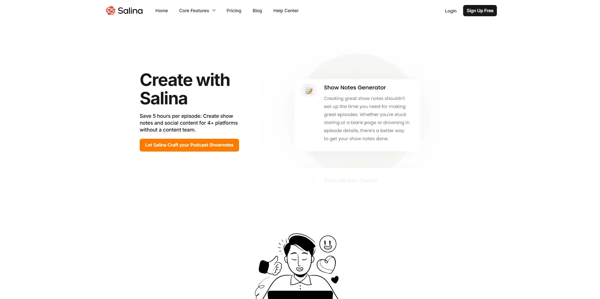 Create with Salina page – tools and features to start transcription or translation