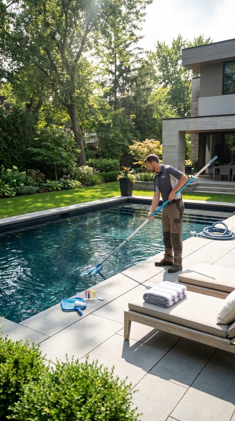 Clean residential backyard swimming pool