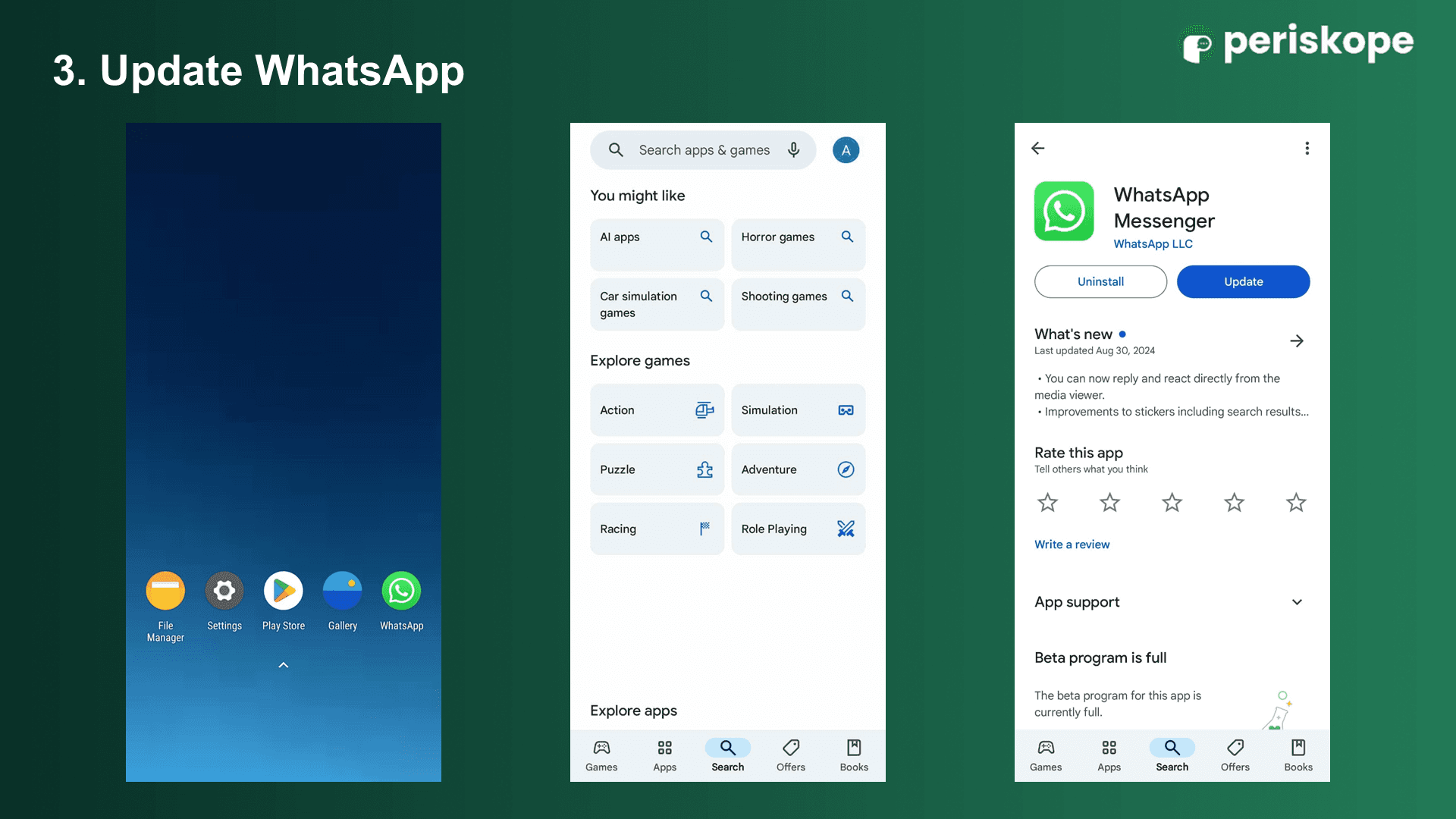 Updating WhatsApp through Google Play Store or App Store