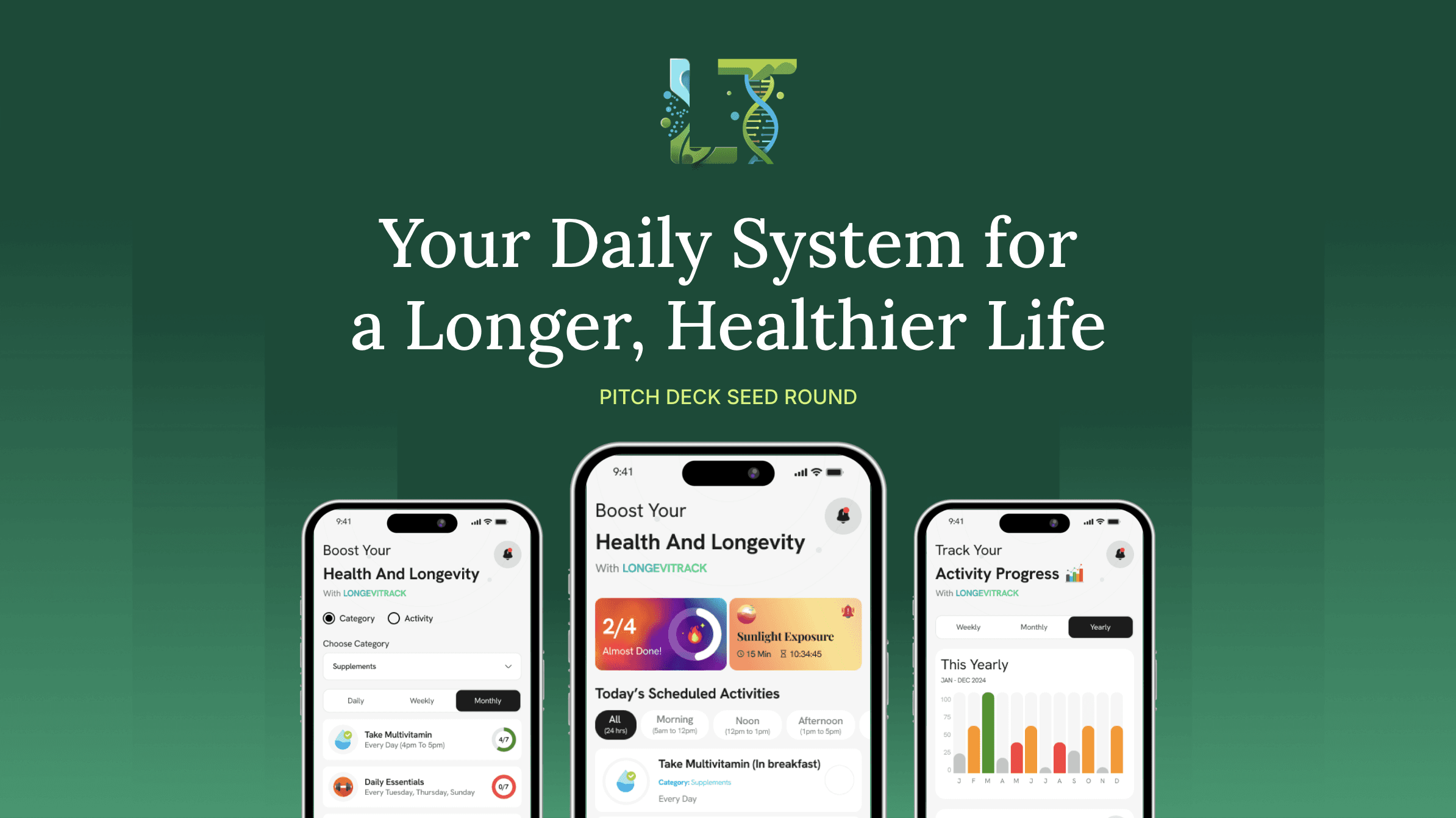 Pitch deck design mockup for Longevitrack