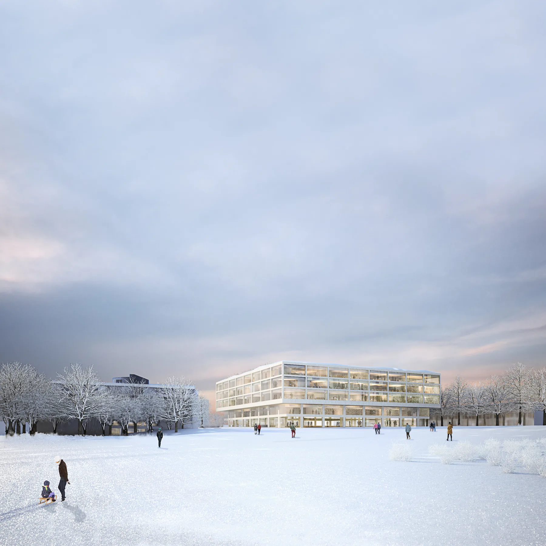 Atrium with circulation staircase and double-height space — KAAN Architecten EPFL 