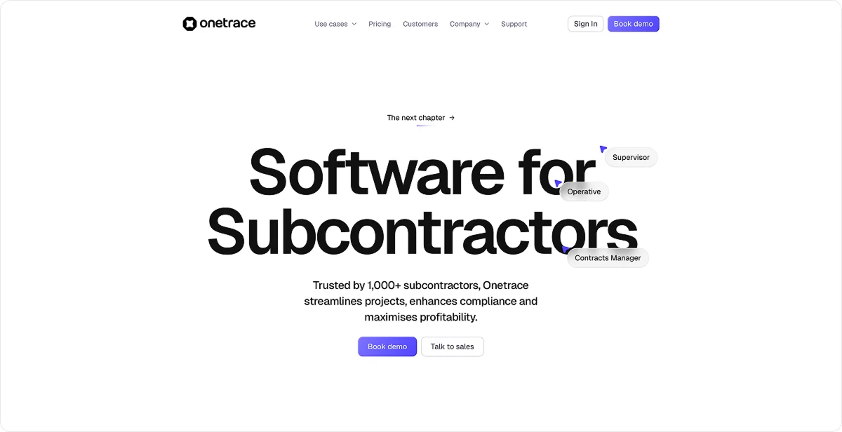 Onetrace homepage