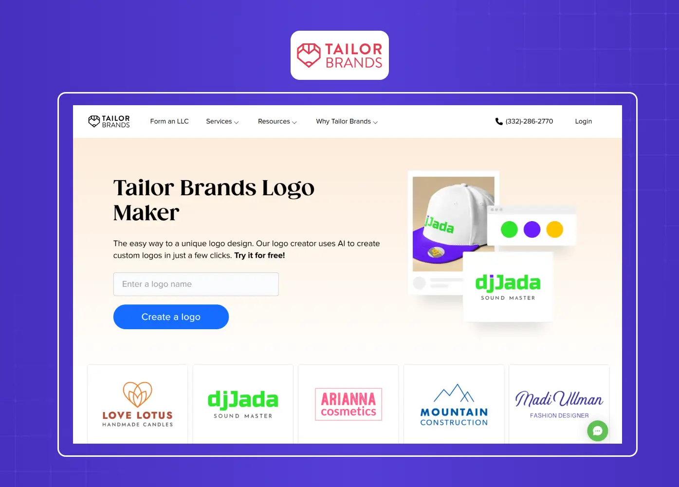 AI-powered logo creation platform allowing users to generate and customize brand identities from text input.