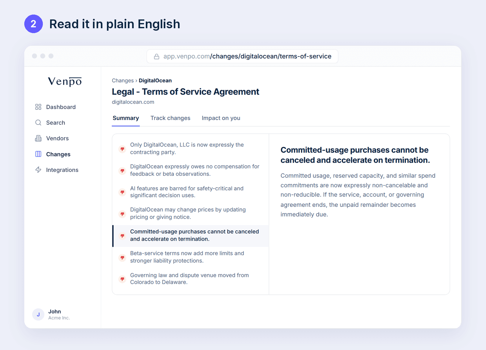 Plain-English summary of a DigitalOcean terms of service change in Venpo