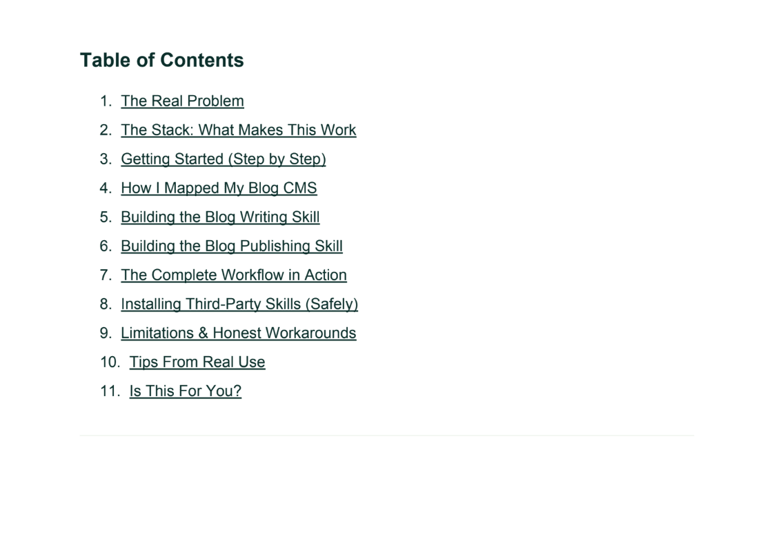 guide blog automation table of content