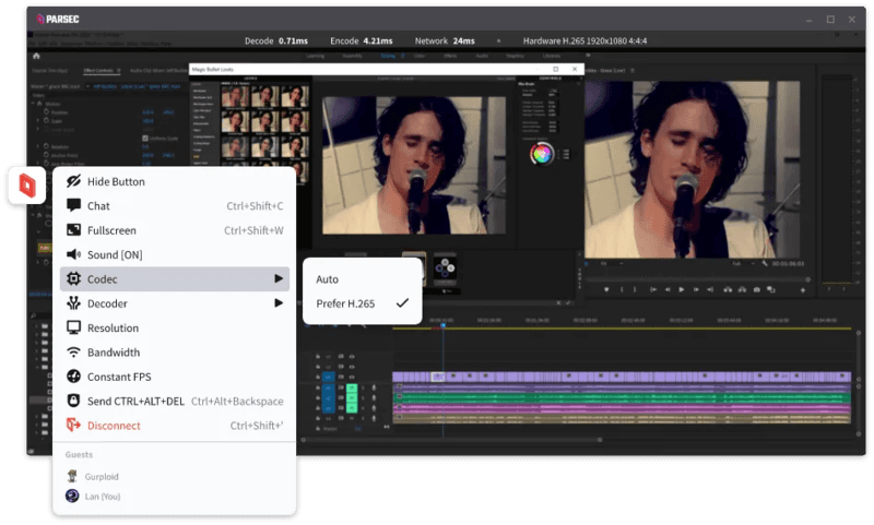 Parsec remote desktop for video editing