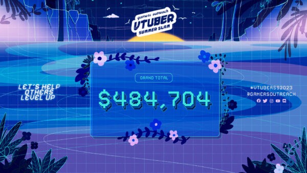 VTuber Summer Slam Grand Total Graphic highligting the $484,703 raised during VTuber Summer Slam 2023