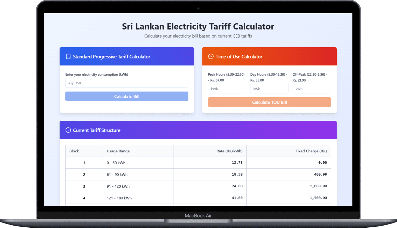 Sri Lankan Electricity Calculator