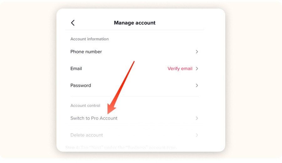 “Switch to Pro Account” option