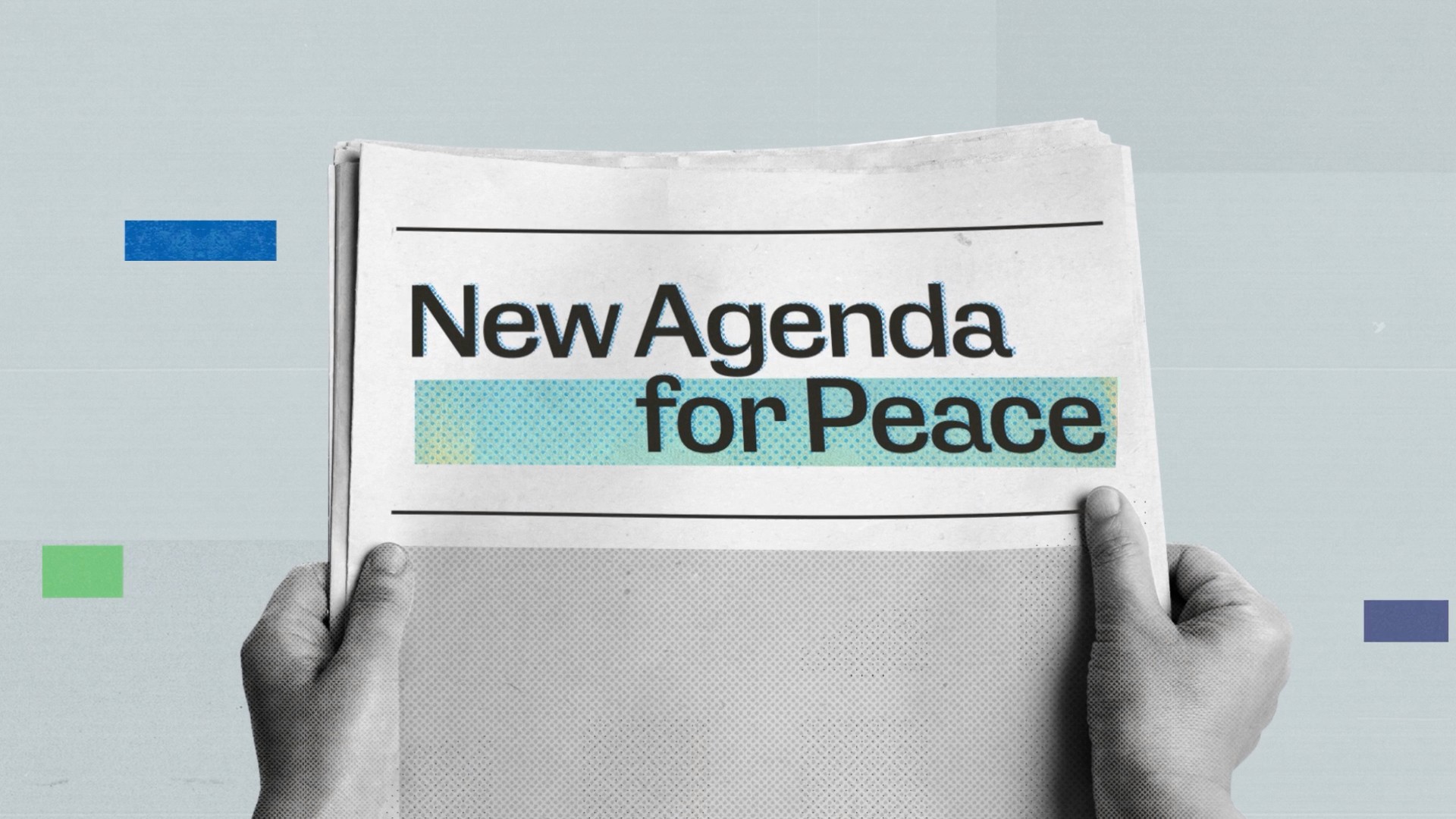 A multimedia cutout design for a motion graphics animation showing hands holding a newspaper