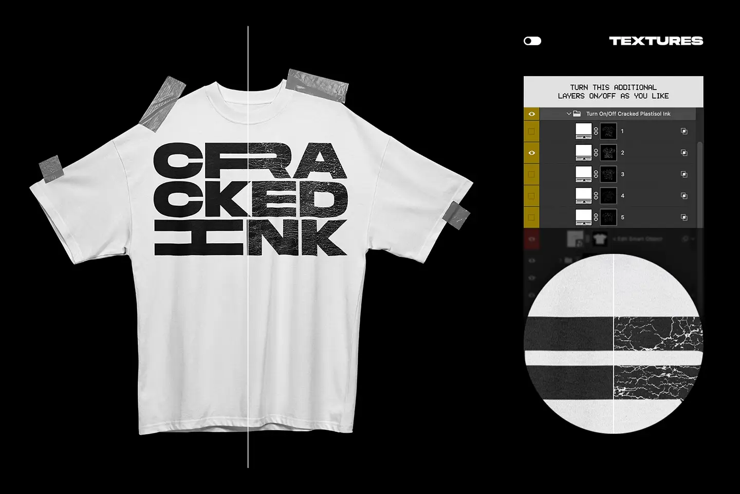 Rue Porter T-Shirt taped mockup cracked plastisol ink texture effect