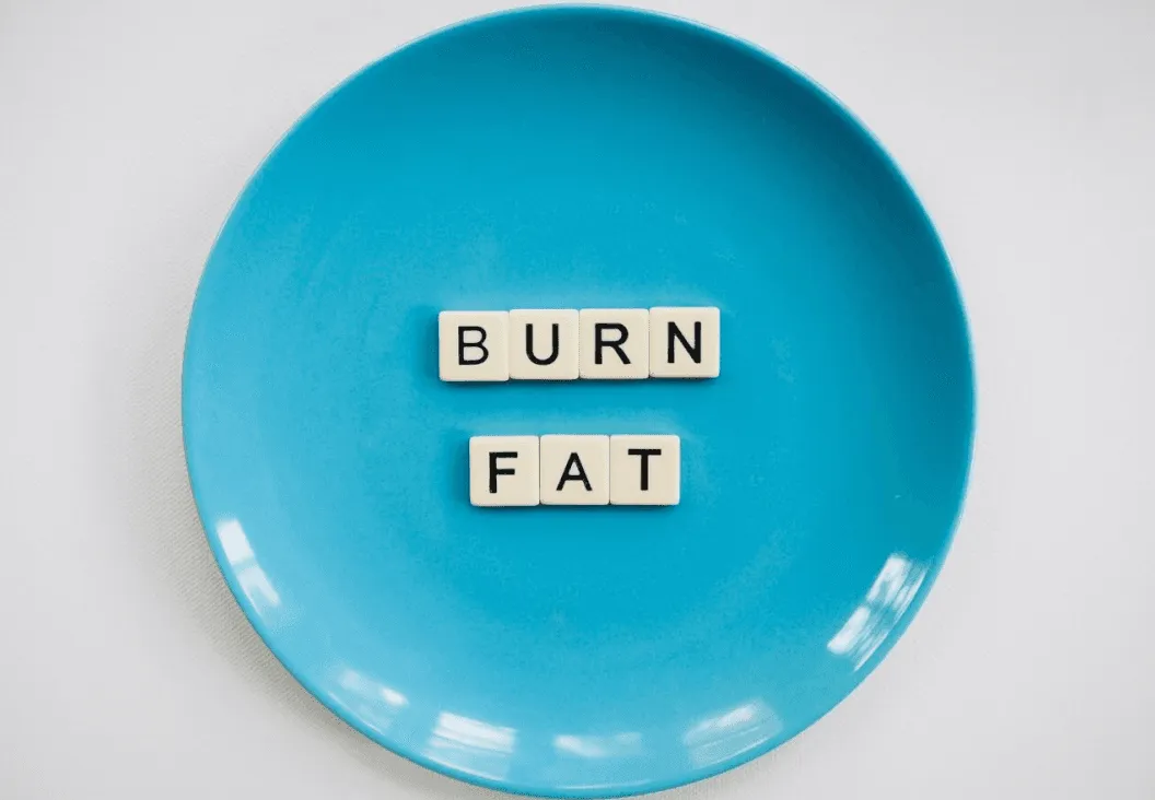 plate with words burn fat representing belly fat loss strategies for men”