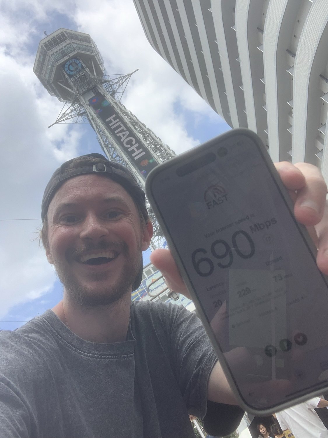 Speed test result recorded at Tennoji / Tsutenkaku, Japan