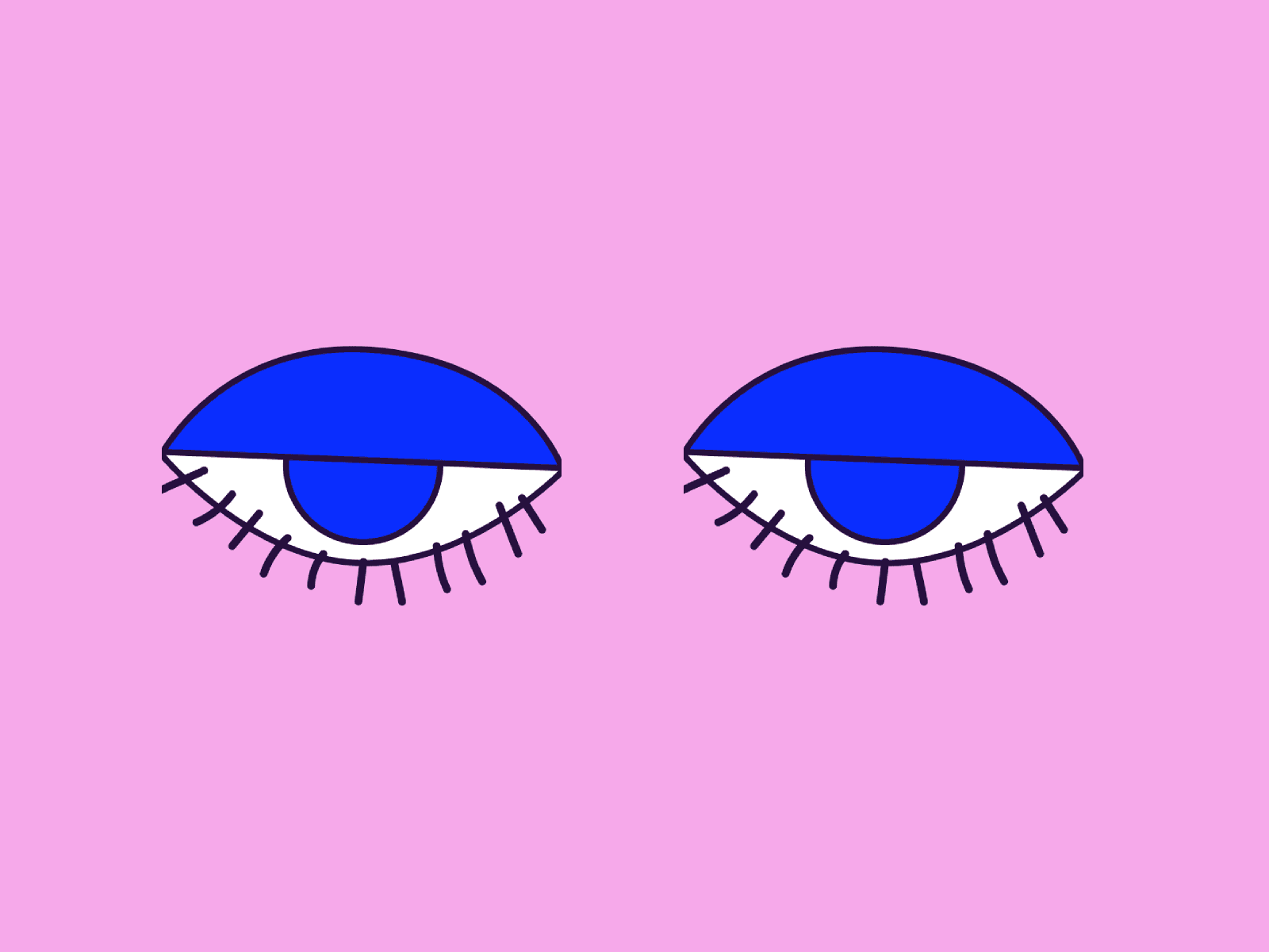 Playful blue illustrated eyes icon on a pink background