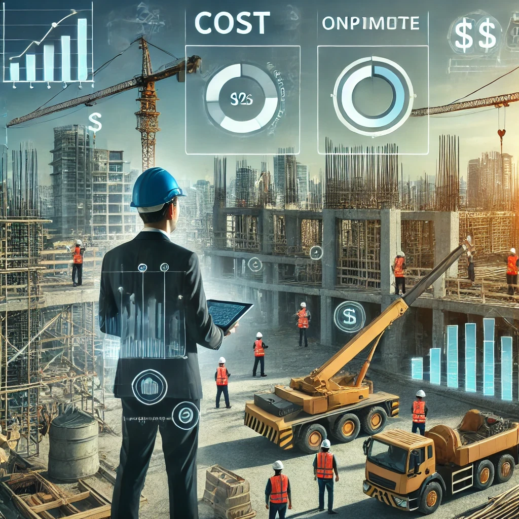 Voici l’image illustrant l’article "Réduire les coûts et augmenter vos marges dans le BTP : Guide complet". Elle représente un chantier professionnel où les chefs de projet et ingénieurs appliquent des stratégies de réduction des coûts pour améliorer les marges bénéficiaires. Des tableaux de bord numériques affichent des suivis financiers et des optimisations de ressources, tandis que les travailleurs sont organisés et productifs sur un site bien structuré avec grues, machines lourdes et processus de construction optimisés. 🚧📈👷‍♂️