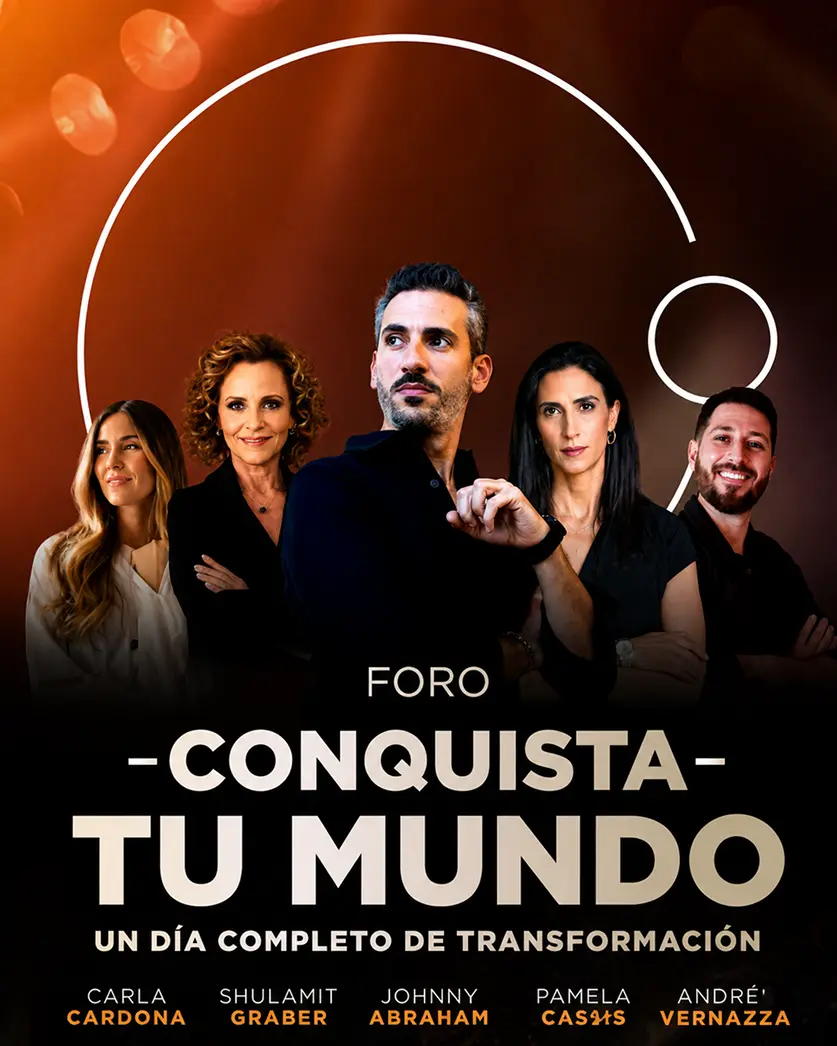 Cartel del foro Conquista Tu Mundo con Johnny Abraham.