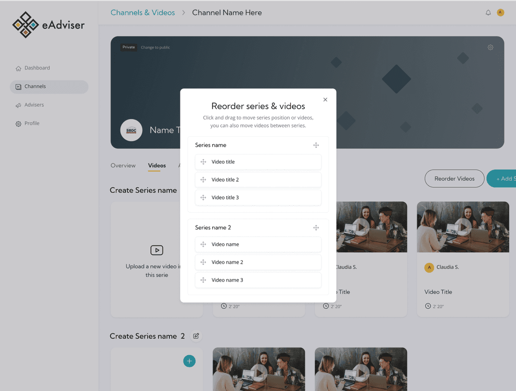 Creator reorder series and videos pop up