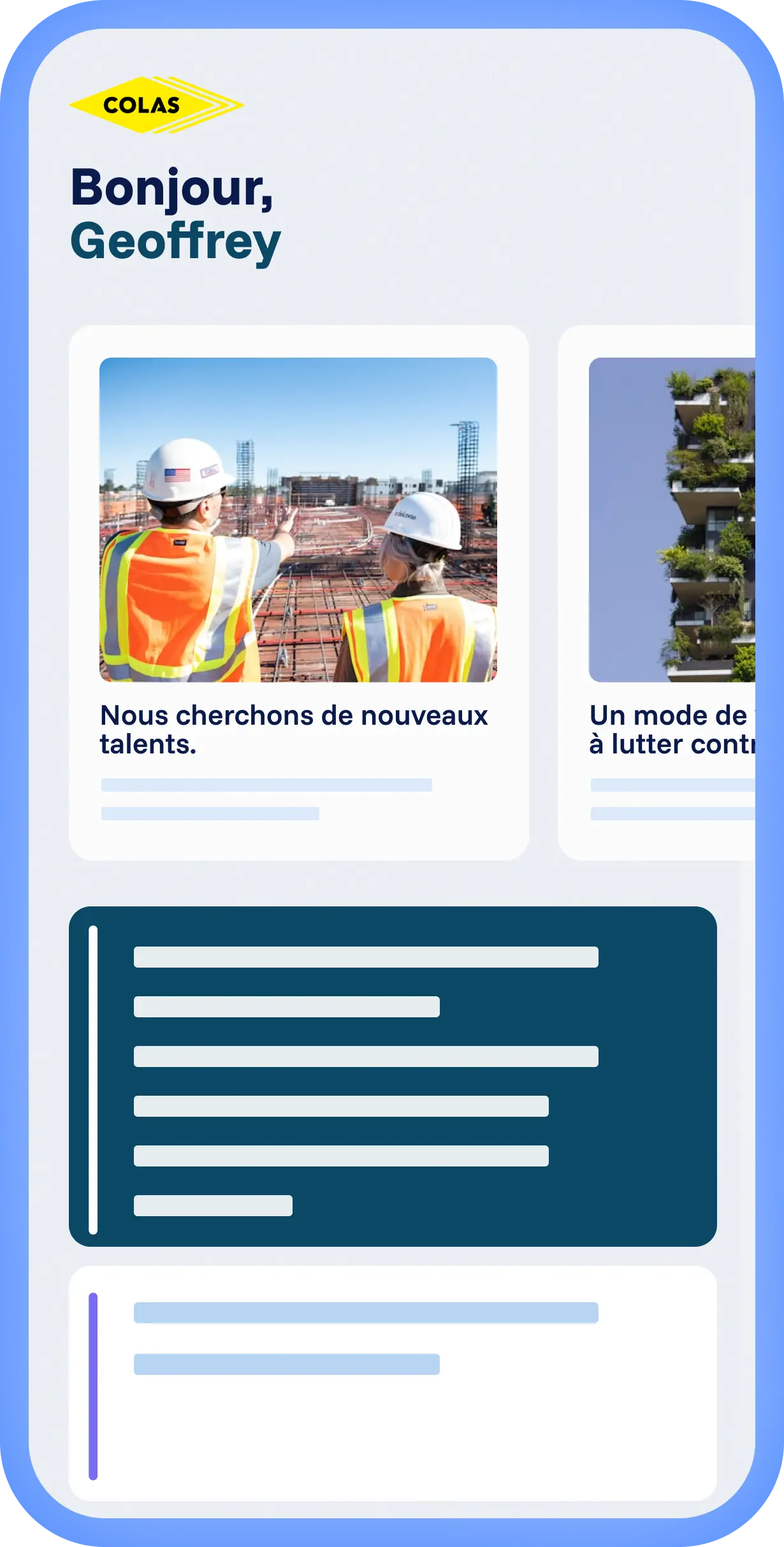 Plateforme Spencer avec expérience locale et branding CFE personnalisé, fil d’articles personnalisé et mise en page claire