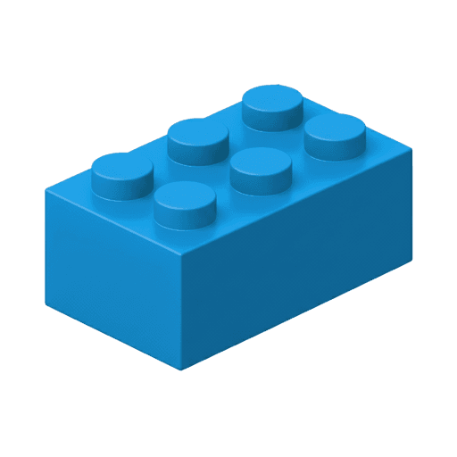 A blue Lego brick with four studs on top, positioned on a plain background.