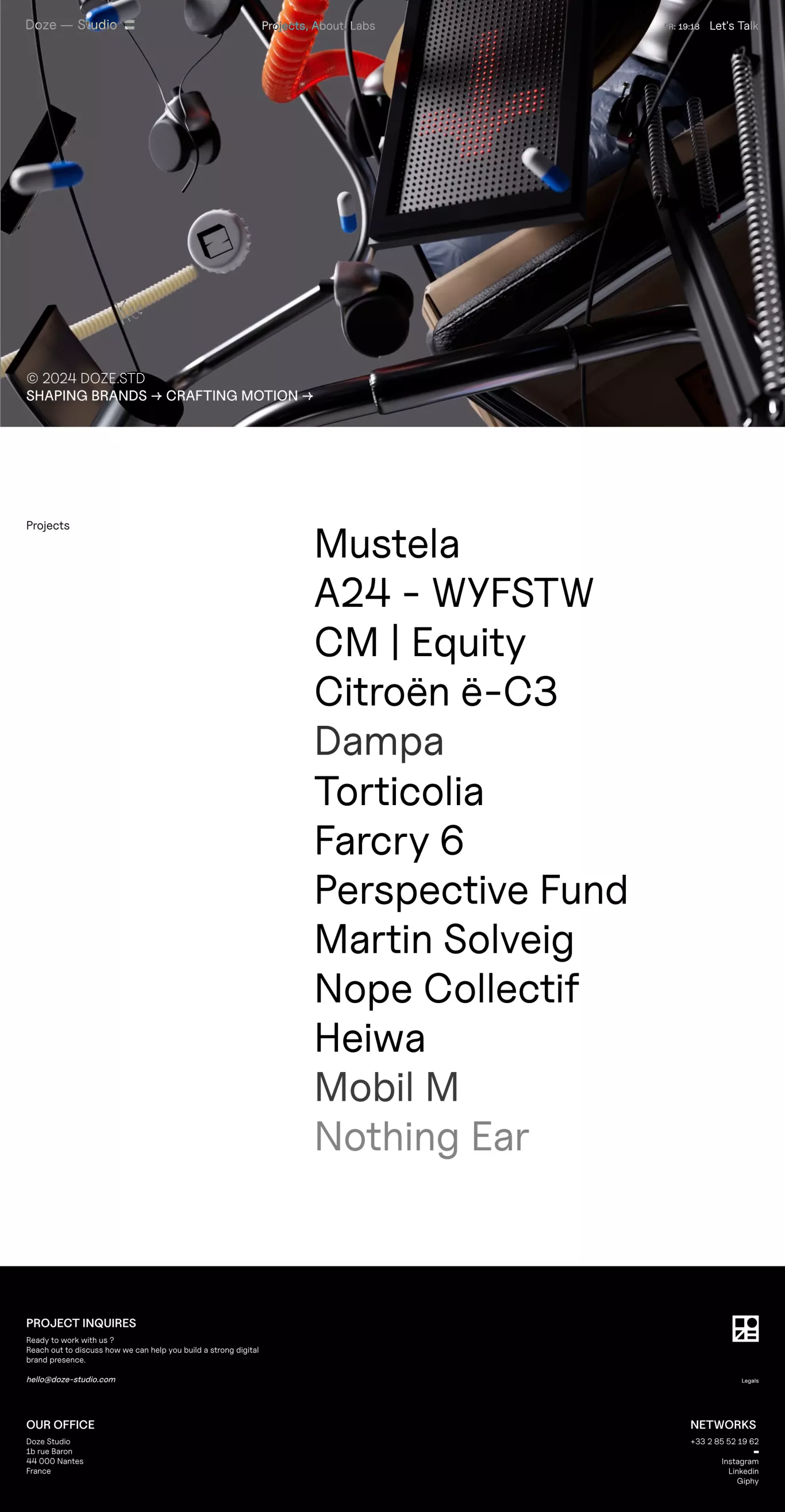Doze Studio portfolio page screenshot showcasing Design and Advertising design