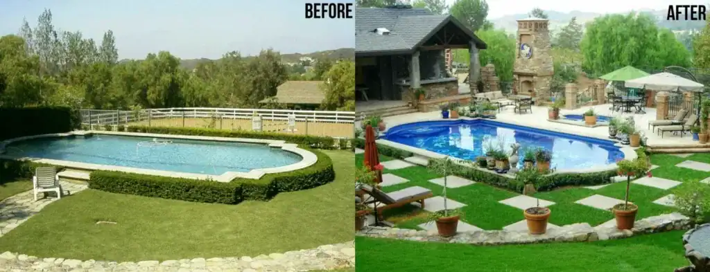 The same pool before and after the mosaic floor was laid — Mosaiclegs Art Studio