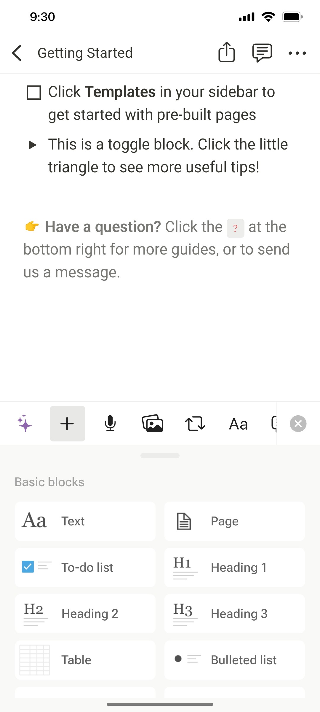 Notion App Getting Started Screen