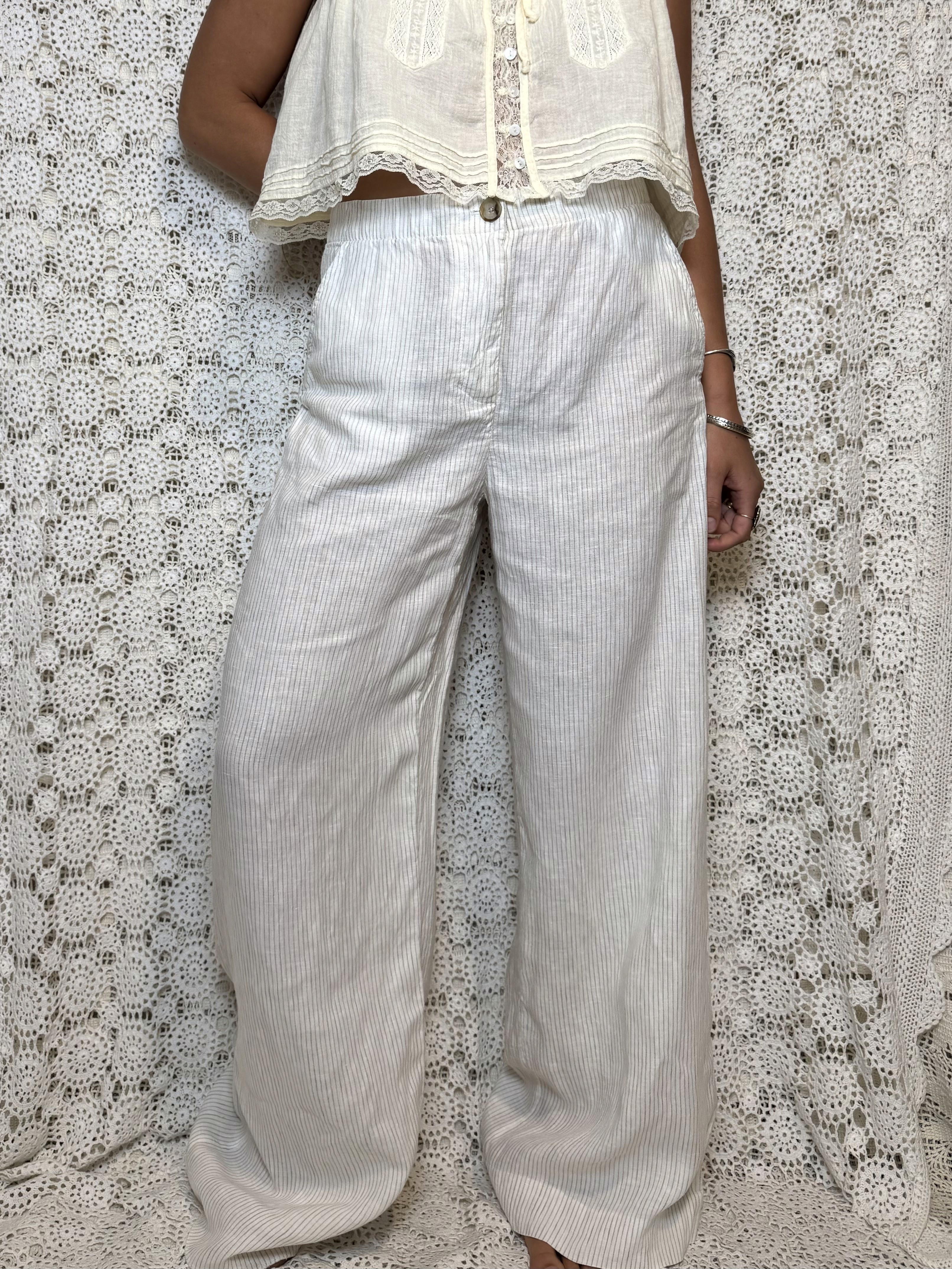 banana republic pinstripe linen wide leg pants
