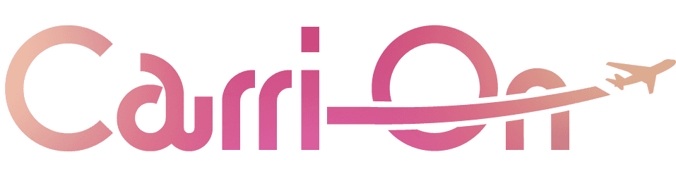logo consisting of text reading "Carri-On" with a commercial airliner and its' contrail forming the hyphen.