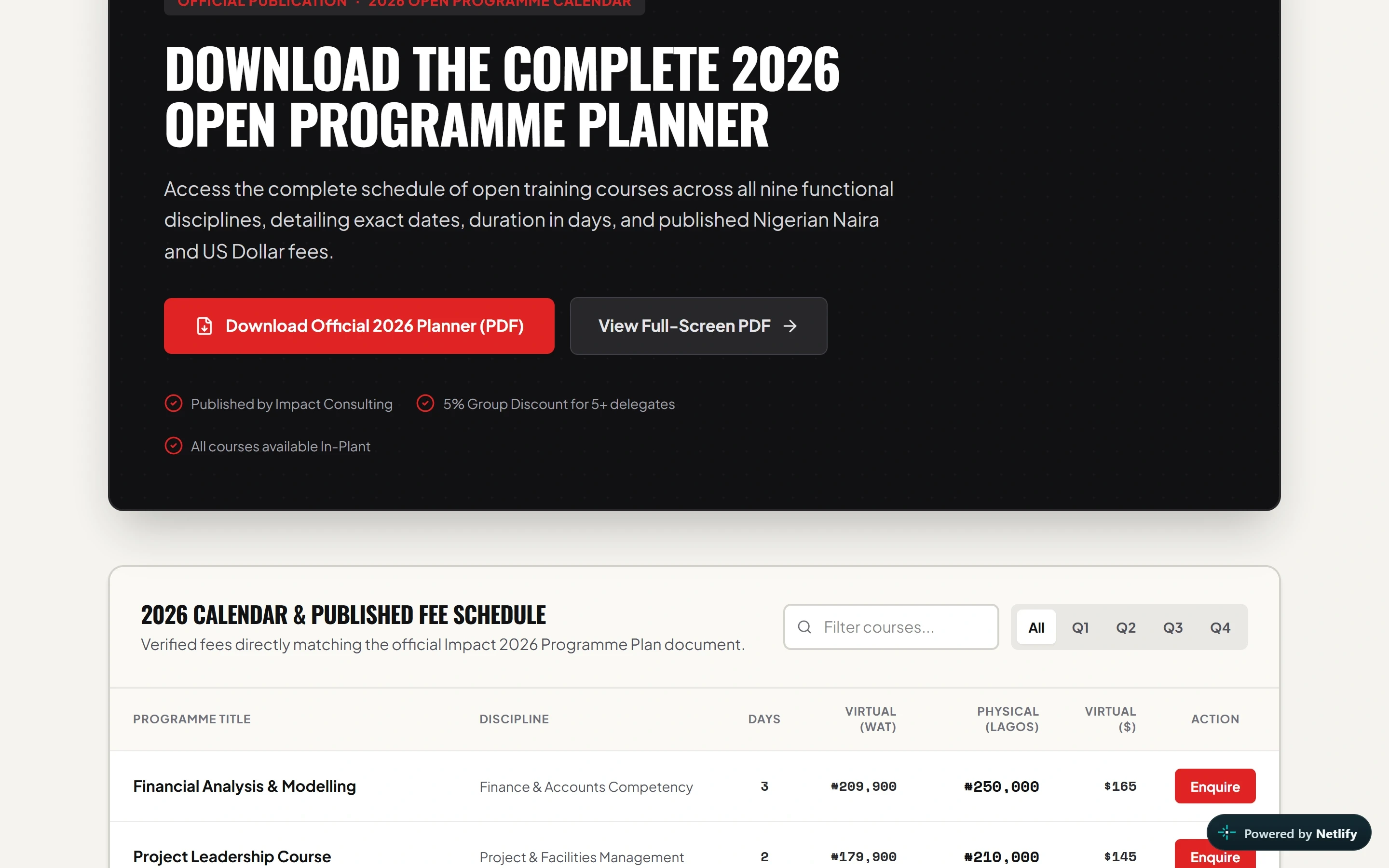 Calendar and Programme Planner interface in the independent redesign