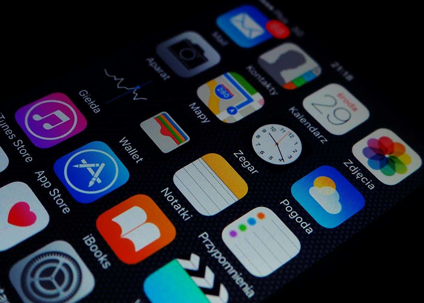Close-up of an iPhone showing the apps on the phone